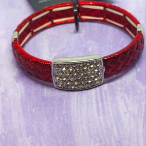 Sapphire Red & Silver Tone Rhinestone Bracelet